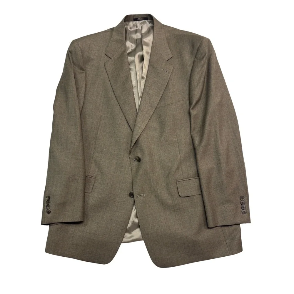 Hart Schaffner Marx 46R 38x32 Tan Windowpane 2pc Pant Suit USA Wool Pleated